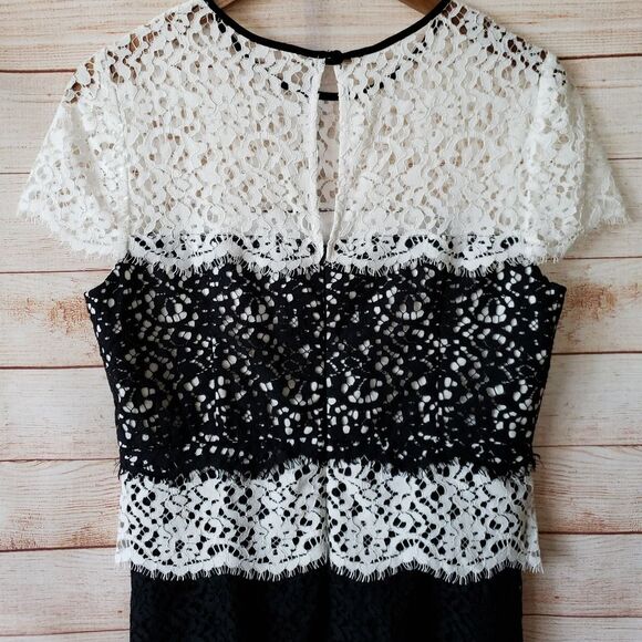 Milly Gabrielle Tiered Color Blocked Lace Shift Mini Dress Women's Size 10 - Picture 6 of 11